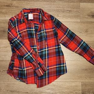 So Cozy Red Flannel Women Long Sleeve Shirt XLarge